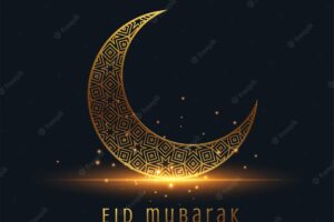 Beautiful eid mubarak golden decorative moon greeting