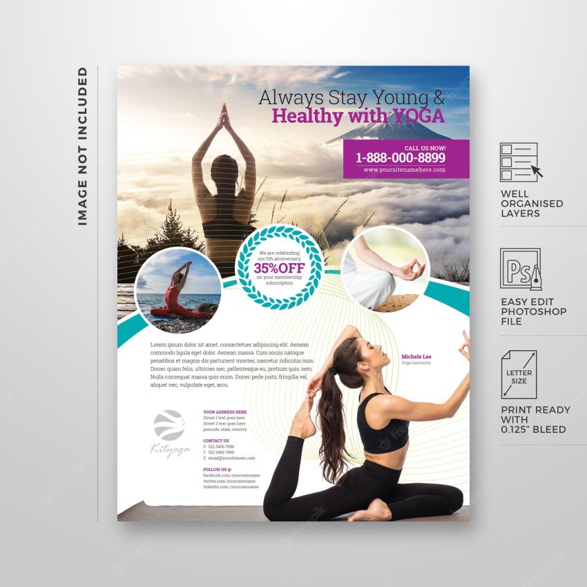 Beautiful yoga and spa flyer template