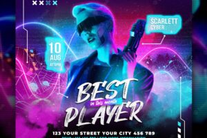 Best player gamers social media post or flyer template