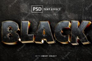 Black 3d text effect editable