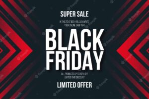 Black friday super sale banner with abstract red shapes background