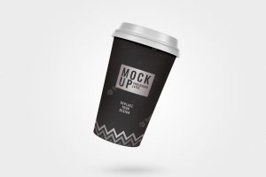 Black and silver minimal paper cup and plastic lid mockup