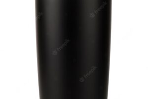 Black thermos bottle tumbler glass on white background