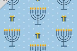 Blue hanukkah background with candelabras and gifts
