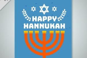 Blue hanukkah greeting card with candelabra