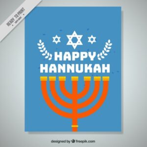 Blue hanukkah greeting card with candelabra