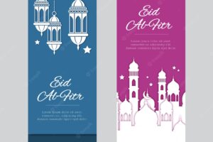 Blue and pink eid al fitr banner collection