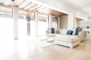 Blurred living room with parquet floor