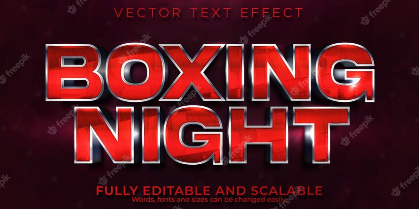 Boxing night text effect, editable metallic and red text style