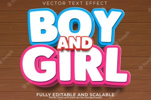 Boy girl cartoon text effect editable comic and funny text style