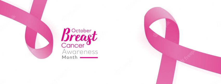 Breast cancer awareness campaign banner background with pink ribbon