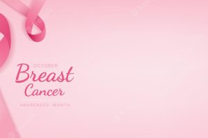 Breast cancer awareness campaign banner background with pink ribbons and copy space for text