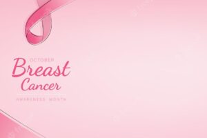 Breast cancer awareness campaign banner with pink ribbon symbols on pastel light pink background and space for text