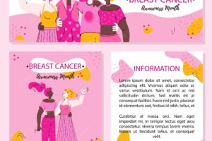Breast cancer awareness day banners set with embracing women