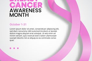 Breast cancer awareness month background with a realistic pink ribbon