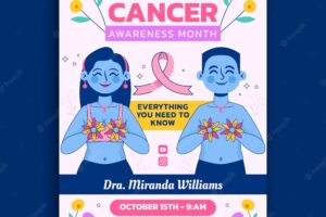 Breast cancer awareness month flat design vertical poster template