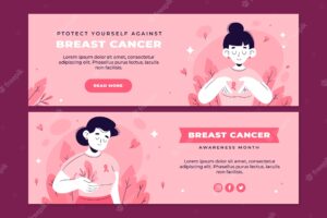 Breast cancer awareness month hand drawn flat horizontal banner