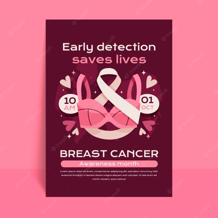 Breast cancer awareness month hand drawn flat poster