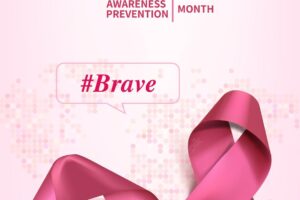 Breast cancer awareness month poster background concept design realistic pink bow ribbon vector illustration template