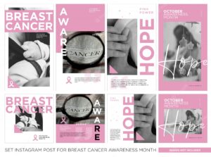 Breast cancer awareness month set instagram post template