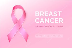 Breast cancer awareness month with pink ribbon