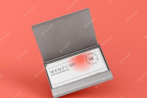 Business card mock-up in metal container