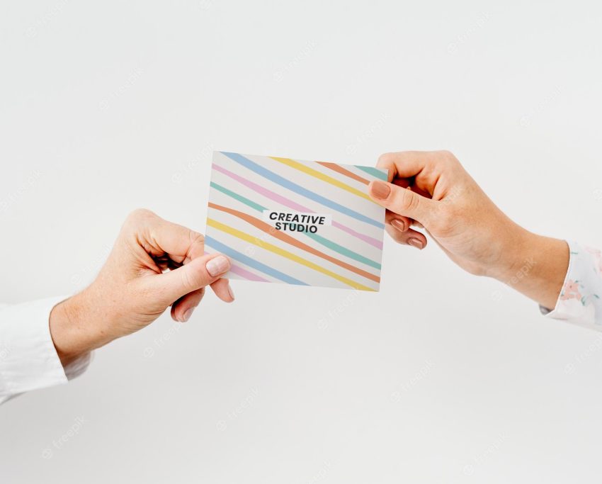 Business card mockup in pastel stripes pattern