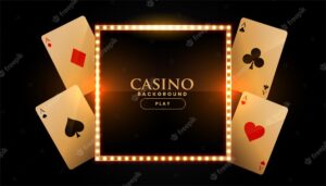 Casino banner with cards and golden frame