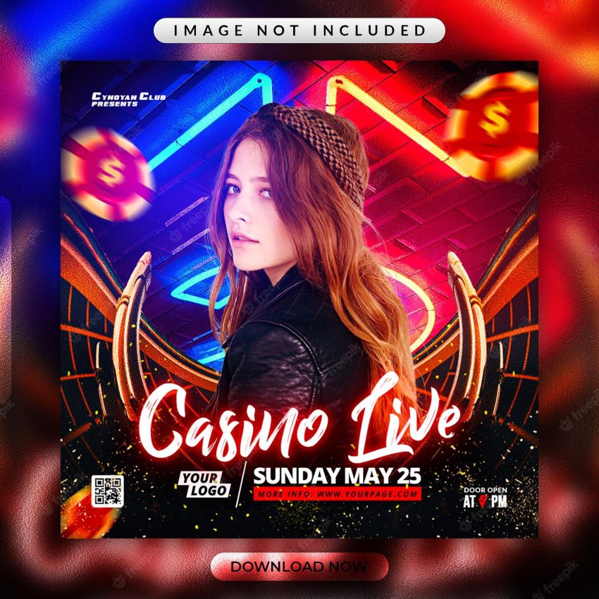 Casino live party flyer or social media promotional banner template