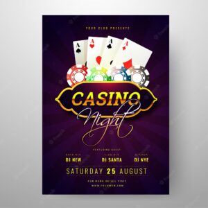 Casino night party invitation card design with playing cards and