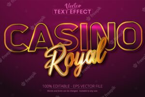Casino royal text, shiny golden and purple color style editable text effect