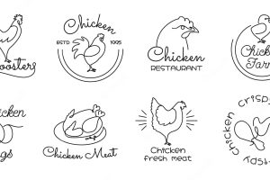 Chicken emblem eggs and meat labels for bird farm and food restaurant branding vector set