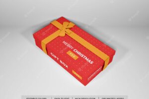 Christmas gift box with ribbon mockup isolated