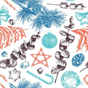 Christmas seamless pattern handsketched holiday background with christmas decoration