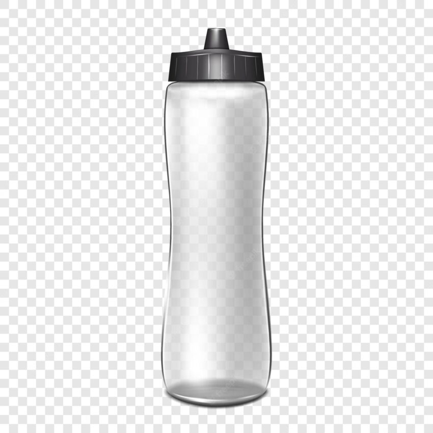 Clear water bottle on transparent background vector mockup blank fitness sport flask mockup