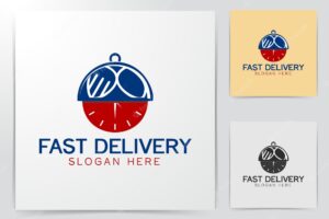 Clock and cover plate, restaurant food, fast delivery logo designs inspiration isolated on white background