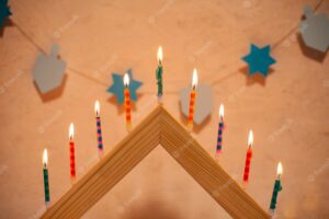 Close-up hanukkah burning candles