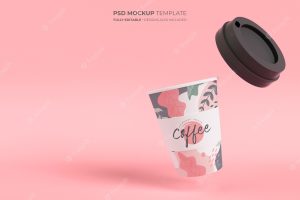 Coffee cup in gravity mockup