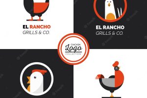 Collection of chicken logos with orange details
