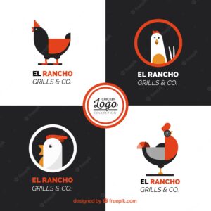 Collection of chicken logos with orange details