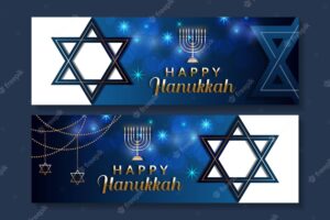 Collection happy hanukkah horizontal banner
