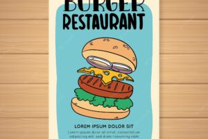 Colorful hand drawn restaurant flyer template