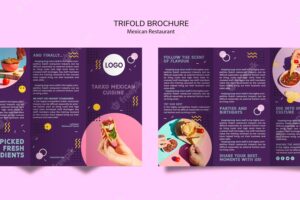 Colorful mexican food trifold brochure mock-up
