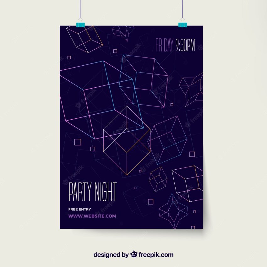 Colorful party poster with geometric figures