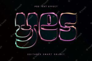 Colourful glassy holographic text effect mockup