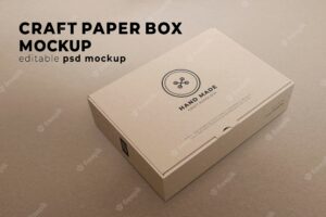 Craft paper box mockup psd, editable packaging design