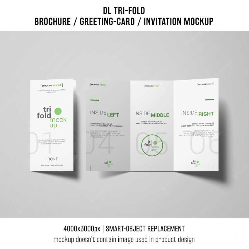 Creative trifold brochure or invitation mockup
