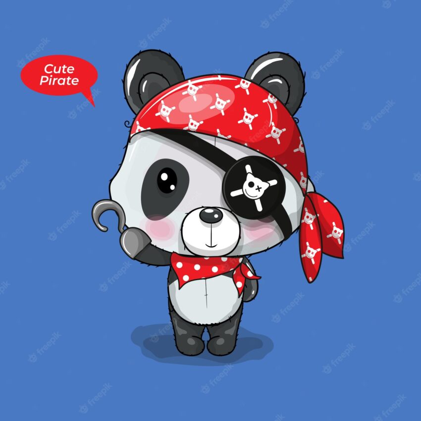 Cute baby cartoon panda in pirate costume