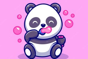 Cute baby panda playing soap bubbles cartoon vector icon illustration. animal nature icon concept isolated premium vector. flat cartoon style
