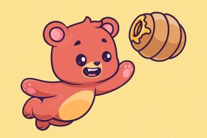 Cute bear catching honeycomb cartoon vector icon illustration. animal nature icon isolated flat